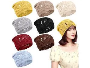 8 Pcs Crochet Floral Beanie Hats, Women's Lightweight Breathable Knit Hollow Caps, Slouchy Design 8 Pcs Crochet Floral Beanie Hats, Women's Lightweight Breathable Knit Hollow Caps, Slouchy Design