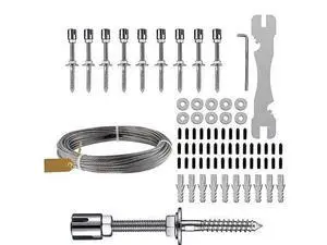 Outdoor Wire Trellis Kit, Stainless Steel, 10 Pcs, Supports Climbing Plants, 52 ft / 15.8 m, Garden, Cross Buckle, 350 lbs Load, Balcony Outdoor Wire Trellis Kit, Stainless Steel, 10 Pcs, Supports Climbing Plants, 52 ft / 15.8 m, Garden, Cross Buckle, 350 lbs Load, Balcony
