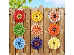 8" Metal Flower 3D Wall Decors, 9 Pcs Multicolored Sunflower Hanging Arts for Home, Garden, Office, Yard, Layered Daisy Indoor Outdoor Decorations 8" Metal Flower 3D Wall Decors, 9 Pcs Multicolored Sunflower Hanging Arts for Home, Garden, Office, Yard, Layered Daisy Indoor Outdoor Decorations