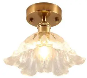 Gold Brass Ceiling Light, Glass Flush Mount, E27 Bulb, for Hallway Gold Brass Ceiling Light, Glass Flush Mount, E27 Bulb, for Hallway