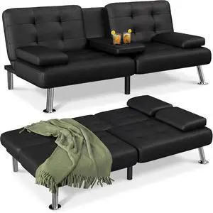 Sofá Cama Futón Moderno Juego de Futón Plegable Convertible Reclinable Lounge para Sala de Estar con 2 Portavasos, Reposabrazos Extraíbles (Cuero PU, Negro) Sofá Cama Futón Moderno Juego de Futón Plegable Convertible Reclinable Lounge para Sala de Estar con 2 Portavasos, Reposabrazos Extraíbles (Cuero PU, Negro)