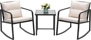 Juego o set de 3 piezas de mimbre para patio y exteriores, muebles para porche, sillas para conversar con mesa auxiliar de vidrio Juego o set de 3 piezas de mimbre para patio y exteriores, muebles para porche, sillas para conversar con mesa auxiliar de vidrio