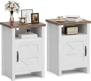 Mesita de noche de granja, mesa de noche moderna con puerta de granero y estante, mesa auxiliar rústica para dormitorio, sala de estar (2, Blanca) Mesita de noche de granja, mesa de noche moderna con puerta de granero y estante, mesa auxiliar rústica para dormitorio, sala de estar (2, Blanca)