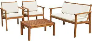 Muebles de patio de 4 piezas de madera de acacia para exteriores, juego de sofá de conversación con mesa y cojines, muebles de porche para terraza, balcón, patio trasero Muebles de patio de 4 piezas de madera de acacia para exteriores, juego de sofá de conversación con mesa y cojines, muebles de porche para terraza, balcón, patio trasero