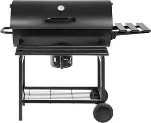 Flamaker Parrilla de carbón estilo barril barbacoa parrilla de carbón con tres estantes de artículos, termómetro de doble capa de hierro cromado para hornear bandeja para hornear cenizas para acampar Flamaker Parrilla de carbón estilo barril barbacoa parrilla de carbón con tres estantes de artículos, termómetro de doble capa de hierro cromado para hornear bandeja para hornear cenizas para acampar