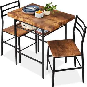 Best Choice Products Juego de comedor moderno de 3 piezas, comedor que ahorra espacio para cocina, comedor, espacio pequeño con marco de acero, estante de almacenamiento integrado, color marrón medio Best Choice Products Juego de comedor moderno de 3 piezas, comedor que ahorra espacio para cocina, comedor, espacio pequeño con marco de acero, estante de almacenamiento integrado, color marrón medio
