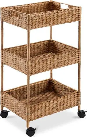 Best Choice Products Carrito de guardería con ruedas de jacinto de agua de 3 niveles con ruedas, carrito de utilidad, organización de almacenamiento para baño, sala de manualidades, lavadero, color Best Choice Products Carrito de guardería con ruedas de jacinto de agua de 3 niveles con ruedas, carrito de utilidad, organización de almacenamiento para baño, sala de manualidades, lavadero, color