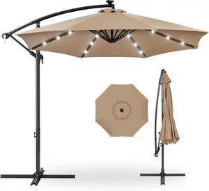 Best Choice Products Sombrilla de Patio de Mercado Colgante Descentrada con LED Solar de 10 pies para Patio Trasero, Junto a la Piscina, Césped y Jardín con Fácil Ajuste de Inclinación, Sombra de Best Choice Products Sombrilla de Patio de Mercado Colgante Descentrada con LED Solar de 10 pies para Patio Trasero, Junto a la Piscina, Césped y Jardín con Fácil Ajuste de Inclinación, Sombra de