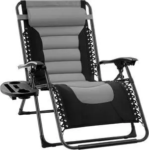 acolchada de gravedad cero de gran tamaño, reclinable plegable para patio al aire libre, tumbona antigravedad XL para patio trasero con reposacabezas, portavasos, bandeja acolchada de gravedad cero de gran tamaño, reclinable plegable para patio al aire libre, tumbona antigravedad XL para patio trasero con reposacabezas, portavasos, bandeja