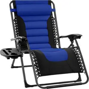 acolchada de gravedad cero de gran tamaño, reclinable plegable para patio al aire libre, tumbona antigravedad XL para patio trasero con reposacabezas, portavasos, bandeja Negro/Azul acolchada de gravedad cero de gran tamaño, reclinable plegable para patio al aire libre, tumbona antigravedad XL para patio trasero con reposacabezas, portavasos, bandeja Negro/Azul