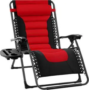 acolchada de gravedad cero de gran tamaño, reclinable plegable para patio al aire libre, tumbona antigravedad XL para patio trasero con reposacabezas, portavasos, bandeja Rojo/negro acolchada de gravedad cero de gran tamaño, reclinable plegable para patio al aire libre, tumbona antigravedad XL para patio trasero con reposacabezas, portavasos, bandeja Rojo/negro
