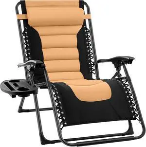 acolchada de gravedad cero de gran tamaño, reclinable plegable para patio al aire libre, tumbona antigravedad XL para patio trasero con reposacabezas, portavasos, bandeja acolchada de gravedad cero de gran tamaño, reclinable plegable para patio al aire libre, tumbona antigravedad XL para patio trasero con reposacabezas, portavasos, bandeja