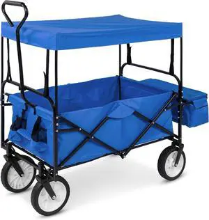 Vagón Utilitario Plegable Colapsible para Exteriores con Toldo, Carrito de Jardín para Playa, Pícnic, Campamento, Fiestas de Tailgating con Toldo Removible, Bolsillos Desmontables Vagón Utilitario Plegable Colapsible para Exteriores con Toldo, Carrito de Jardín para Playa, Pícnic, Campamento, Fiestas de Tailgating con Toldo Removible, Bolsillos Desmontables