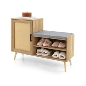 Entry shoe rack with seating and storage cabinet integrated into the living room shoe rack with soft cushioned seat and modern minimalist entrance bench Entry shoe rack with seating and storage cabinet integrated into the living room shoe rack with soft cushioned seat and modern minimalist entrance bench