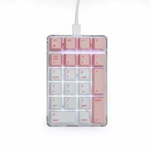 21-key USB external digital numeric keypad for notebook and desktop computers (no switch required) Blue axis + PBT crystal pink keycaps 21-key USB external digital numeric keypad for notebook and desktop computers (no switch required) Blue axis + PBT crystal pink keycaps