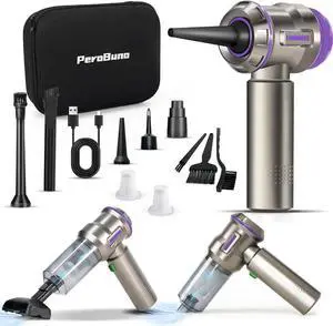 PeroBuno Air Duster for PC, 200000RPM Compressed Air, Mini Vacuum 2-in-1, Runtime Up to 35 mins, Brushless Motor Electric Air Blower with 3 Gear and Rechargeable Battery - Canned Air-Keyboard Cleaner PeroBuno Air Duster for PC, 200000RPM Compressed Air, Mini Vacuum 2-in-1, Runtime Up to 35 mins, Brushless Motor Electric Air Blower with 3 Gear and Rechargeable Battery - Canned Air-Keyboard Cleaner