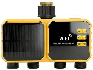 WiFi-connected micro-sprinkler solar-powered four-valve timer for garden, pool, and vegetable patch irrigation control WiFi-connected micro-sprinkler solar-powered four-valve timer for garden, pool, and vegetable patch irrigation control