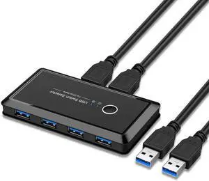 USB Sharing Switch for 2 Computers Sharing 4 USB 3.0 Ports, KVM Switches Adapter Hub for PC, Printer, U-disk, Mouse, Keyboard with One Button Swapping and 2 USB3.0 Cable, Black USB Sharing Switch for 2 Computers Sharing 4 USB 3.0 Ports, KVM Switches Adapter Hub for PC, Printer, U-disk, Mouse, Keyboard with One Button Swapping and 2 USB3.0 Cable, Black