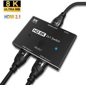 HDMI2.1 2 x 1 Switch Ultra HD 8K@60Hz 4K@120Hz Switcher Splitter For 2 Sources to 1 Display HDMI2.1 2 x 1 Switch Ultra HD 8K@60Hz 4K@120Hz Switcher Splitter For 2 Sources to 1 Display