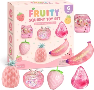 Fruity Crystal Squishy Toy Set 6 Pack - Pink Glitter Slow Rise Stress Fruity Crystal Squishy Toy Set 6 Pack - Pink Glitter Slow Rise Stress