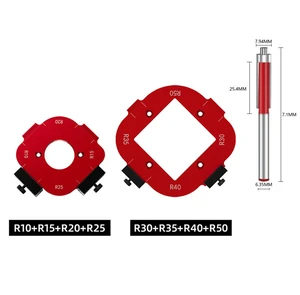 Woodworking Radius Template Set with Router Bit, 2pc Arc Corner Jig + Trimming Bit Red Woodworking Radius Template Set with Router Bit, 2pc Arc Corner Jig + Trimming Bit Red