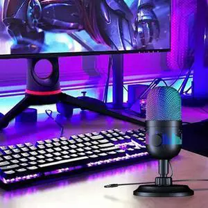 USB Condenser Microphone RGB PC Mic 192KHz/24Bit PC Condenser Mic for Studio Recording Streaming Content Creation USB Condenser Microphone RGB PC Mic 192KHz/24Bit PC Condenser Mic for Studio Recording Streaming Content Creation