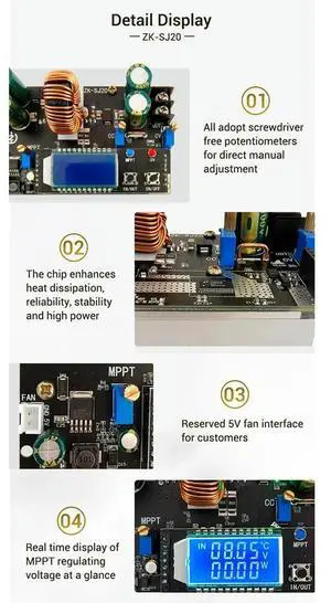ZK-SJ20 MPPT Buck Boost Converter Power Supply Module Adjustable Board With LCD Display ZK-SJ20 MPPT Buck Boost Converter Power Supply Module Adjustable Board With LCD Display