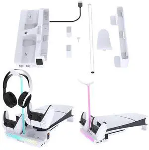 Cooling Stand with Controller Charger Headset Holder for Slim Console for 5 Slim Disc & Digital Editions Cooling Stand with Controller Charger Headset Holder for Slim Console for 5 Slim Disc & Digital Editions
