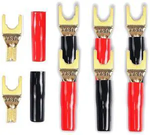 Y Plug Spade Connector for Speaker Wire,8 Pcs Y Spade Plug 45 Degree Gold Plated U Fork Spade Plug Connector Y Plug Spade Connector for Speaker Wire,8 Pcs Y Spade Plug 45 Degree Gold Plated U Fork Spade Plug Connector