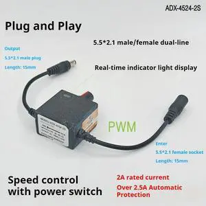 DC4.5-24V 2A Motor Speed Regulator 5.5x2.1mm Male-Female Plug PWM Speed Controller Fan Speed Governor Double-wire Switch DC4.5-24V 2A Motor Speed Regulator 5.5x2.1mm Male-Female Plug PWM Speed Controller Fan Speed Governor Double-wire Switch
