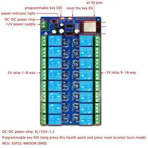 ESP32 16 Way Relay Module Development Board DC 5V-12V for Home ESP32-WROOM Secondary Development Module Relay Board ESP32 16 Way Relay Module Development Board DC 5V-12V for Home ESP32-WROOM Secondary Development Module Relay Board