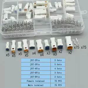 188PCS/19 Sets JST Series Connectors 2/3/4/6/8 Pin Waterproof Connectors Male Female JST Terminal 02T 03R 04R 06R Connector 188PCS/19 Sets JST Series Connectors 2/3/4/6/8 Pin Waterproof Connectors Male Female JST Terminal 02T 03R 04R 06R Connector