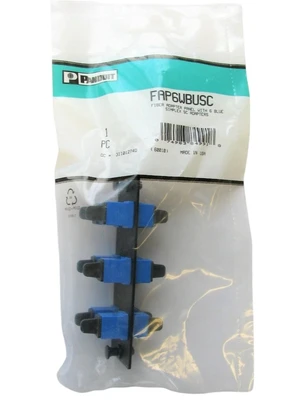 Panduit FAP6WBUSC Opticom Fiber Adapter Panel, 6 SC Simplex Multimode Adapters, Blue, Phosphor Bronze Sleeves Panduit FAP6WBUSC Opticom Fiber Adapter Panel, 6 SC Simplex Multimode Adapters, Blue, Phosphor Bronze Sleeves