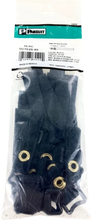 Panduit GCTE2S-X0 Tak-Ty Hook and Loop Grommet Cinch Cable Ties, 10.5 in, Black, 10 Pack Panduit GCTE2S-X0 Tak-Ty Hook and Loop Grommet Cinch Cable Ties, 10.5 in, Black, 10 Pack