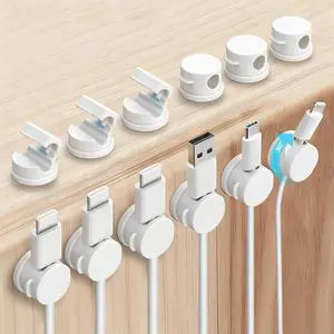 12 Pack Spring Cable Clips for Phone Charger, One-Hand Cord Holder for Nightstand & Desk, Rotatable Desk Cable Management with Strong Adhesive, White 12 Pack Spring Cable Clips for Phone Charger, One-Hand Cord Holder for Nightstand & Desk, Rotatable Desk Cable Management with Strong Adhesive, White