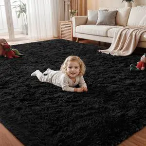 Area Rug for Living Room Bedroom: 5x7 Soft Fluffy Shag Rugs Upgrade Non-Slip High Pile Carpet Large Fuzzy Plush Indoor Floor Shaggy Carpets for Nursery Kid Playroom Office Dorms Home Decor Black Area Rug for Living Room Bedroom: 5x7 Soft Fluffy Shag Rugs Upgrade Non-Slip High Pile Carpet Large Fuzzy Plush Indoor Floor Shaggy Carpets for Nursery Kid Playroom Office Dorms Home Decor Black