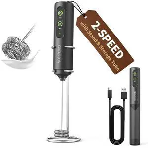 Rechargeable 2-Speed Handheld Milk Frother with Stand, Dual Spring Whisk Electric Foamer, Portable & Detachable Coffee Frother Wand, Drink Mixer for Lattes, Macchiato, Hot Chocolate, Black Rechargeable 2-Speed Handheld Milk Frother with Stand, Dual Spring Whisk Electric Foamer, Portable & Detachable Coffee Frother Wand, Drink Mixer for Lattes, Macchiato, Hot Chocolate, Black