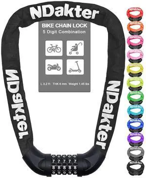 Bike Chain Lock, 5 Digit Combination Heavy Duty Anti Theft Bicycle Chain Lock, 3.2/4.27/5Ft Long Security Resettable Bike Locks for Bike, Bicycle, Scooter, Motorcycle, Door, Gate, Fence Bike Chain Lock, 5 Digit Combination Heavy Duty Anti Theft Bicycle Chain Lock, 3.2/4.27/5Ft Long Security Resettable Bike Locks for Bike, Bicycle, Scooter, Motorcycle, Door, Gate, Fence