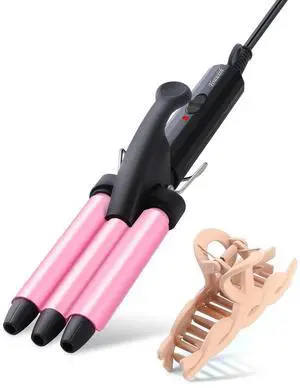 Mini Hair Crimper 1/2 Inch, Small 3 Barrel Curling Iron Hair Waver Dual Voltage for Home and Travel, Triple Ceramic Tiny Barrels Create Natural Tight Beachy Waves, Pink Mini Hair Crimper 1/2 Inch, Small 3 Barrel Curling Iron Hair Waver Dual Voltage for Home and Travel, Triple Ceramic Tiny Barrels Create Natural Tight Beachy Waves, Pink