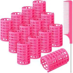 12 Pcs Plastic Hair Rollers for Women Large Size Curlers Set Snap Roller Clips with Rat Tail Comb for Long Medium Short Hair Bangs, Salon Hairdressing Styling Tool(2.6 x 1.4 Inch,Pink) 12 Pcs Plastic Hair Rollers for Women Large Size Curlers Set Snap Roller Clips with Rat Tail Comb for Long Medium Short Hair Bangs, Salon Hairdressing Styling Tool(2.6 x 1.4 Inch,Pink)