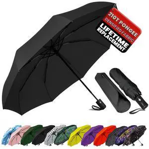 Compact Travel Umbrella - Windproof Auto Open/Close, Small Folding Umbrella for Rain - Lightweight & Durable with Fiberglass Frame, Waterproof Canopy - Fits Backpack, Purse, Suitcase. (Black) Compact Travel Umbrella - Windproof Auto Open/Close, Small Folding Umbrella for Rain - Lightweight & Durable with Fiberglass Frame, Waterproof Canopy - Fits Backpack, Purse, Suitcase. (Black)