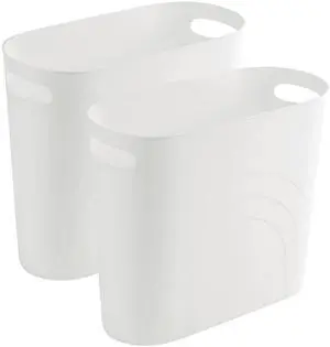 Small Trash Can, 3.5 Gallon Slim Garbage Can Plastic Waste Basket with Handles Container Bin for Narrow Spaces Bathroom, Bedroom, Kitchen, Office at Home, 2 Pack White Small Trash Can, 3.5 Gallon Slim Garbage Can Plastic Waste Basket with Handles Container Bin for Narrow Spaces Bathroom, Bedroom, Kitchen, Office at Home, 2 Pack White