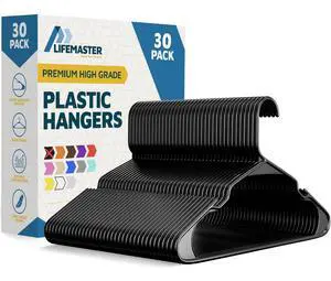 Plastic Clothes Hanger Set - 30 Pieces Versatile, Lightweight, Space-Saving, Non-Slip, Slim Designed, Dry and Wet Clothes Hanger Set - Black Plastic Clothes Hanger Set - 30 Pieces Versatile, Lightweight, Space-Saving, Non-Slip, Slim Designed, Dry and Wet Clothes Hanger Set - Black