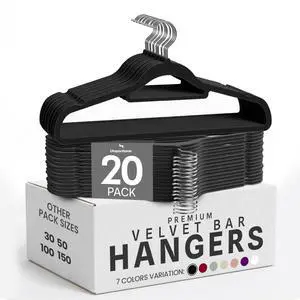 Premium Velvet Hangers 20 Pack - Non-Slip Clothes Hanger with Tie Bar - Black Hangers with 360 Degree Rotatable Hook - Heavy Duty Coat Hanger Premium Velvet Hangers 20 Pack - Non-Slip Clothes Hanger with Tie Bar - Black Hangers with 360 Degree Rotatable Hook - Heavy Duty Coat Hanger