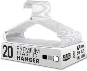 Clothes Hangers - Standard Plastic Hangers Space Saving - Durable Coat Hangers 20 Pack (White) Clothes Hangers - Standard Plastic Hangers Space Saving - Durable Coat Hangers 20 Pack (White)