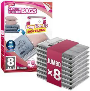 8 Pack Vacuum Storage Bags, Jumbo Size 39x28 inch, LONG SIDE ZIP Vacuum Seal Bags for Beddings, Extra Large Storage Space Saver for Clothing, Comforters, Blankets, Pillows 8 Pack Vacuum Storage Bags, Jumbo Size 39x28 inch, LONG SIDE ZIP Vacuum Seal Bags for Beddings, Extra Large Storage Space Saver for Clothing, Comforters, Blankets, Pillows
