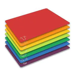 Cutting Board Mats Flexible Plastic Colored Mats with Food Icons, BPA-Free, Non-Porous, Anti-skid back and Dishwasher Safe, Set of 7 Rainbow - 7 Pieces Cutting Board Mats Flexible Plastic Colored Mats with Food Icons, BPA-Free, Non-Porous, Anti-skid back and Dishwasher Safe, Set of 7 Rainbow - 7 Pieces