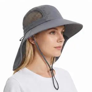UV Sun Protection Hat Women Foldable Neck Flap Wide Brim Hiking Hat with Ponytail Hole for Women Dark-Gray UV Sun Protection Hat Women Foldable Neck Flap Wide Brim Hiking Hat with Ponytail Hole for Women Dark-Gray