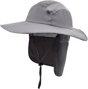 UPF 50+ Mens Sun Hat Wide Brim Fishing Hat with Neck Flap Sun Hat for Men Women Beach Gardening Sun Protection Cap Dark Gray UPF 50+ Mens Sun Hat Wide Brim Fishing Hat with Neck Flap Sun Hat for Men Women Beach Gardening Sun Protection Cap Dark Gray