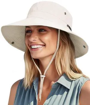 Sun Hats for Women Ponytail UPF 80+ Beach Summer Hat Wide Brim Packable Cowboy Hat Beige Sun Hats for Women Ponytail UPF 80+ Beach Summer Hat Wide Brim Packable Cowboy Hat Beige